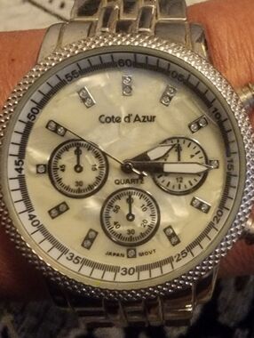 Cote D Azur Silver Tone Quartz Watch - White Dial